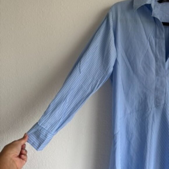 Zara Pinstripe Asymmetrical Hem Long Sleeve Layering Roomy Top Size Large - Picture 4 of 10